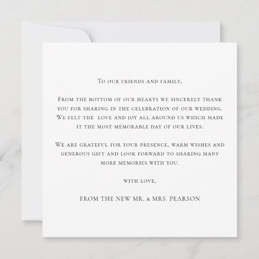 Elegant Script Wedding Photo Thank You サンキューカード (裏面)