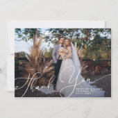Elegant Script Wedding Photo Thank You Card サンキューカード (正面)