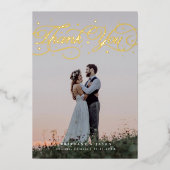 Elegant Script Wedding Photo Thank You Card 箔招待状 (正面)