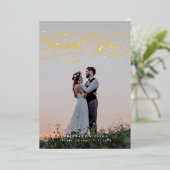 Elegant Script Wedding Photo Thank You Card 箔招待状 (立ち正面)