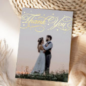 Elegant Script Wedding Photo Thank You Card 箔招待状