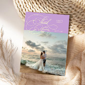 Elegant Script Wedding Photo Wisteria サンキューカード