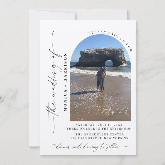 Elegant Script Wedding QR Code Invitation 招待状 (正面)