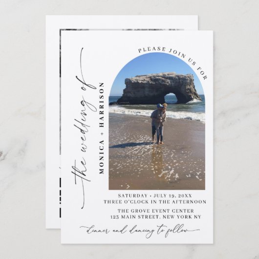 Elegant Script Wedding QR Code Invitation 招待状 (正面/裏面)