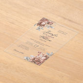 Elegant Script Wedding Rose Gold Rustic Floral アクリル招待状 (レイダウン)