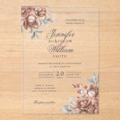 Elegant Script Wedding Rose Gold Rustic Floral アクリル招待状 (正面)