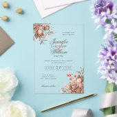 Elegant Script Wedding Rose Gold Rustic Floral アクリル招待状 (インサイチュ (ウェディング))