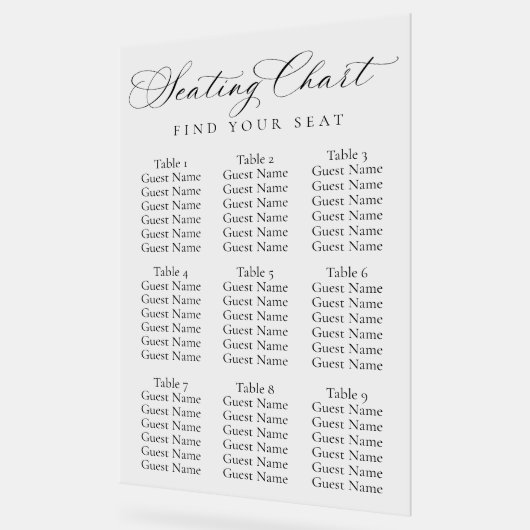 Elegant Script Wedding Seating Chart | Minimalist  アクリルサイン (傾斜)