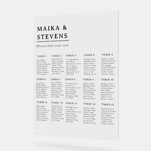 Elegant Script Wedding Table Seating Chart  アクリルサイン (傾斜)