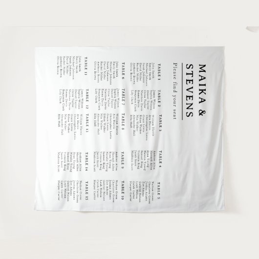 Elegant Script Wedding Table Seating Chart Foam タペストリー (正面(横))