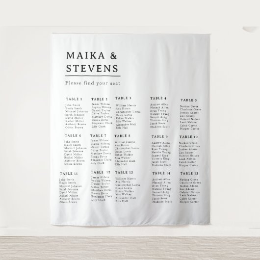 Elegant Script Wedding Table Seating Chart Foam タペストリー (正面)