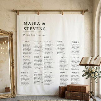 Elegant Script Wedding Table Seating Chart Foam タペストリー