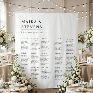 Elegant Script Wedding Table Seating Chart Foam タペストリー