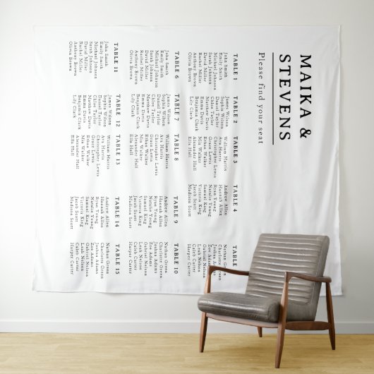 Elegant Script Wedding Table Seating Chart Foam タペストリー (インサイチュ(横))
