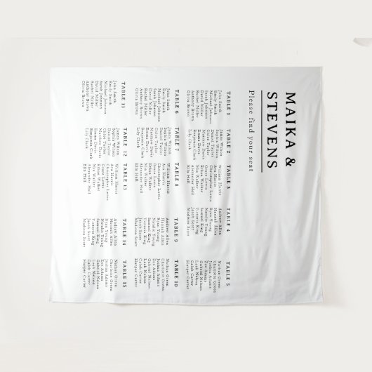 Elegant Script Wedding Table Seating Chart Foam タペストリー (正面(横))