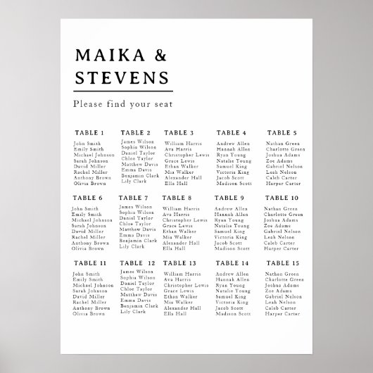 Elegant Script Wedding Table Seating Chart Foam ポスター (正面)