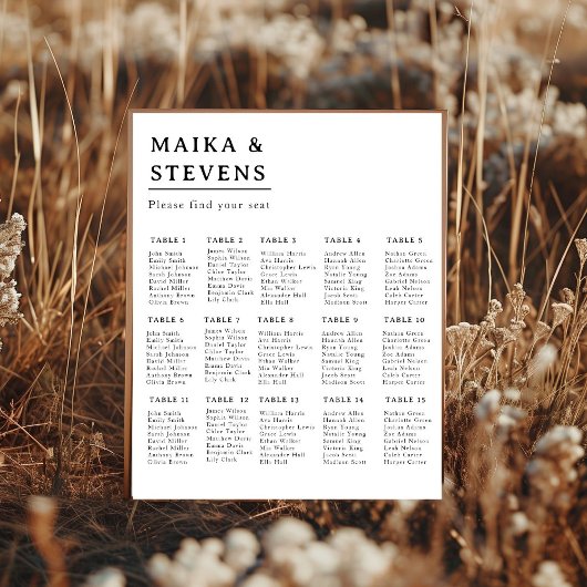 Elegant Script Wedding Table Seating Chart Foam ポスター
