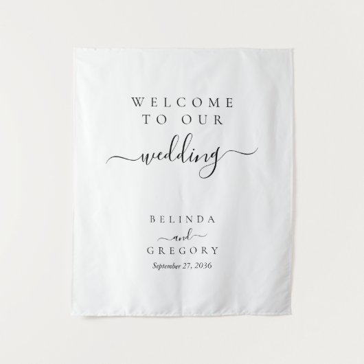 Elegant Script Welcome To Our Wedding Fabric Sign タペストリー (正面)