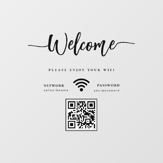Elegant Script Welcome WIFI Scannable QR Code ウィンドウサイン (シート)