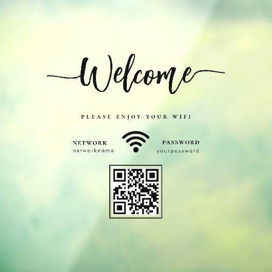 Elegant Script Welcome WIFI Scannable QR Code ウィンドウサイン (シート3)