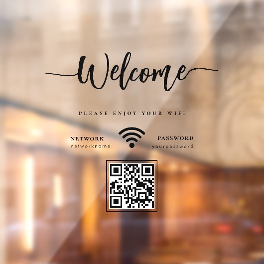 Elegant Script Welcome WIFI Scannable QR Code ウィンドウサイン (シート2)