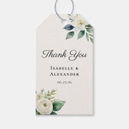 Elegant Script White Flowers Botanical Wedding ギフトタグ