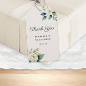 Elegant Script White Flowers Botanical Wedding ギフトタグ