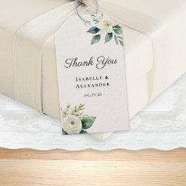 Elegant Script White Flowers Botanical Wedding ギフトタグ