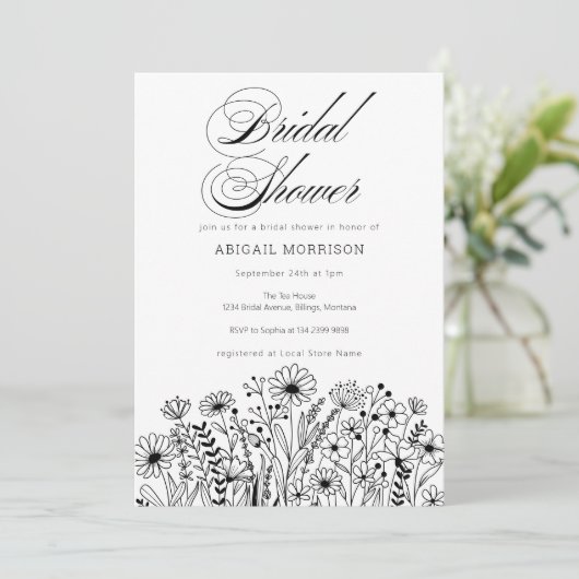 Elegant Script Wildflowers Bridal Shower 招待状 (スタンド正面)