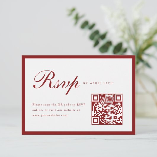 Elegant Script Wine Red QR Code Graduation Party 出欠カード (スタンド正面)