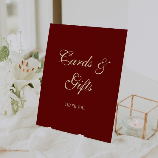 Elegant Script Wine Red Wedding Cards & Gifts 台座サイン