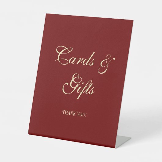 Elegant Script Wine Red Wedding Cards & Gifts 台座サイン (正面)