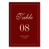 Elegant Script Wine Red Wedding Custom Names テーブルナンバー (正面)