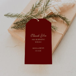 Elegant Script Wine Red Wedding Favor Thank You ギフトタグ