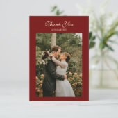 Elegant Script Wine Red Wedding Photo サンキューカード (スタンド正面)