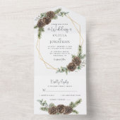 Elegant Script Winter Greenery Pine Cone Wedding オールインワン招待状 (内側)