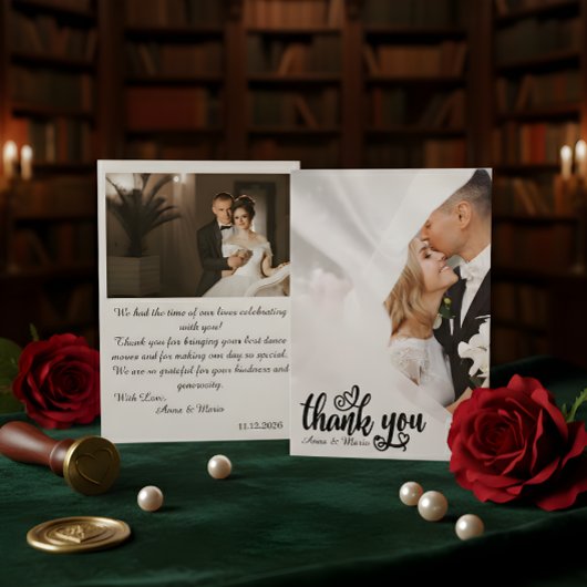 Elegant Scripted Wedding Thank You Card W Note サンキューカード