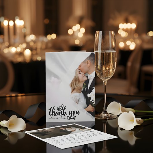 Elegant Scripted Wedding Thank You Card W Note サンキューカード
