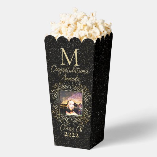 Elegant Scroll + Gold Dots Congratulation Class of フェイバーボックス (はじけた状態)