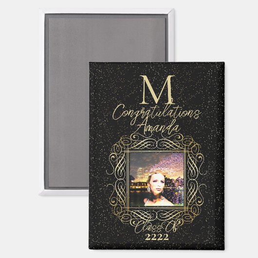 Elegant Scroll + Gold Dots Congratulation Class of マグネット (正面/裏面)