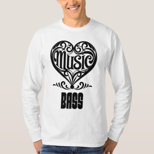 Elegant Scrolled Heart for Bass Lovers Tシャツ (正面)