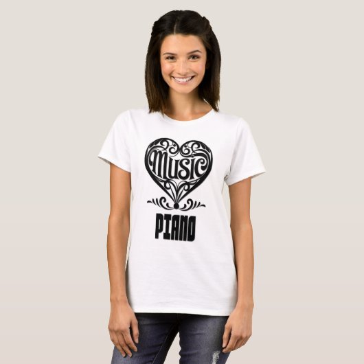 Elegant Scrolled Heart for Piano Lovers Tシャツ (正面フル)