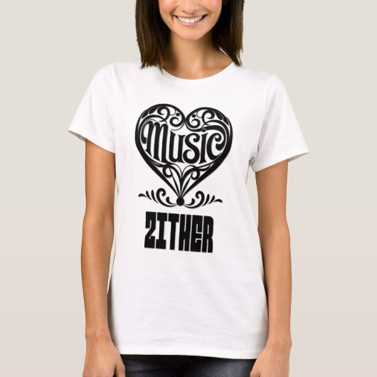 Elegant Scrolled Heart for Zither Lovers Tシャツ (正面)