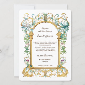 Elegant Scrollwork Floral Regal Botanical Wedding 招待状
