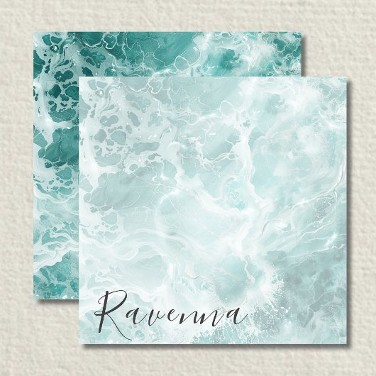 Elegant Seafoam Silver Custom Name Wedding ノートカード