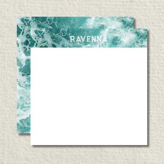 Elegant Seafoam Silver Stripe Custom Name Wedding ノートカード