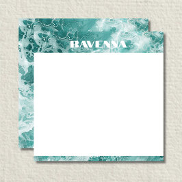 Elegant Seafoam Silver Stripe Custom Name Wedding ノートカード