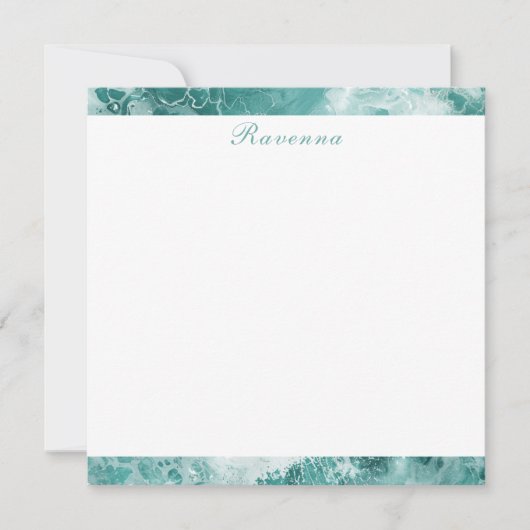 Elegant Seafoam Silver Stripe Custom Name Wedding ノートカード (正面)