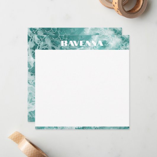 Elegant Seafoam Silver Stripe Custom Name Wedding ノートカード (正面/裏面インサイチュ)