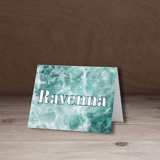 Elegant Seafoam Silver Wedding White Name ノートカード